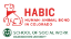 human-animal bond in colorado logo is red with a dog wearing a red bandana and the acronym habic; the school of social work logo is green and includes the CSU ram head