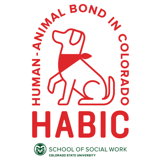 red human-animal bond in colorado logo and green csu school of social work logo